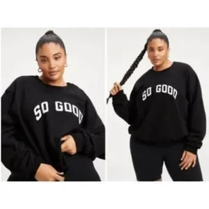 Good American So Good Boyfriend Crewneck Sweatshirt Black SZ 2 (M) NWT $90